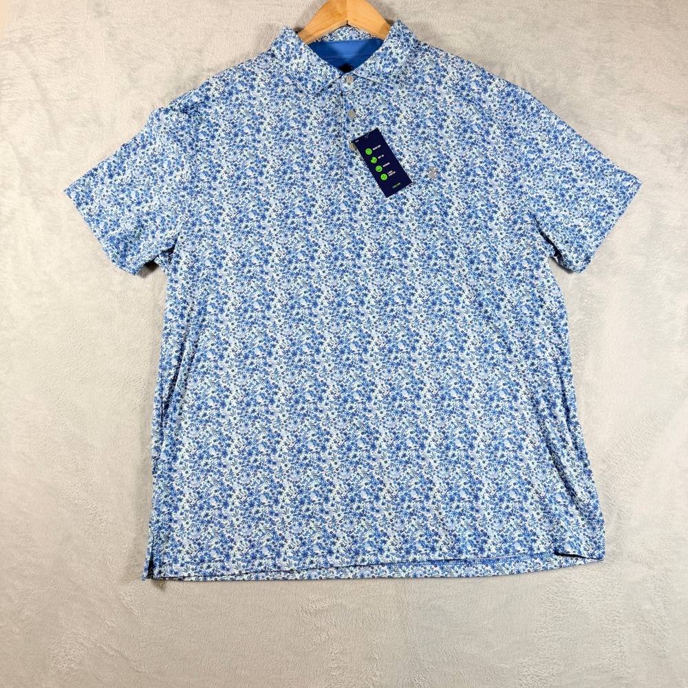 IZOD Golf Mens XL Short Sleeve Swingflex Elite Floral Print Polo Shirt Blue